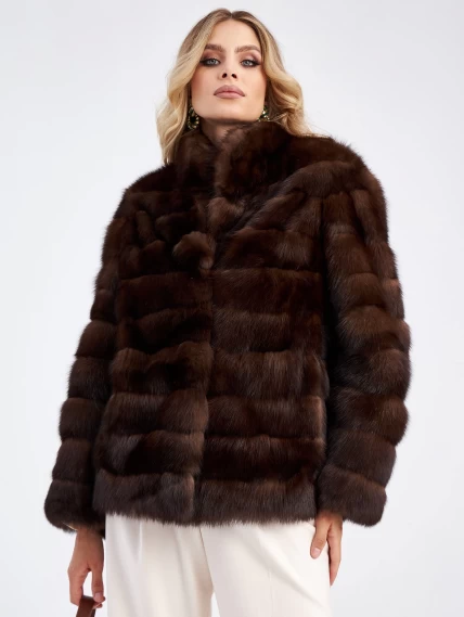 Женская куртка из меха соболя премиум класса 2а(с), темно-коричневая, размер 50, артикул 33940-0