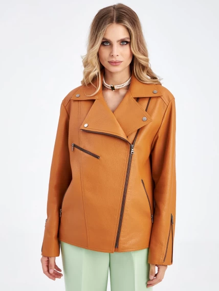 Женская кожаная куртка косуха премиум класса 3047, табачная, размер 52, артикул 23310-0