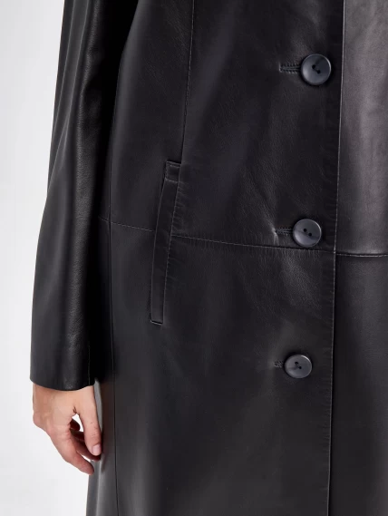 Классический кожаный женский плащ с поясом 3006, черный, размер 48, артикул 91790-4