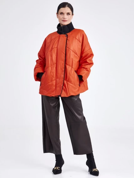Утепленная женская кожаная куртка оверсайз премиум класса 3022, оранжевая, размер 44, артикул 23350-6