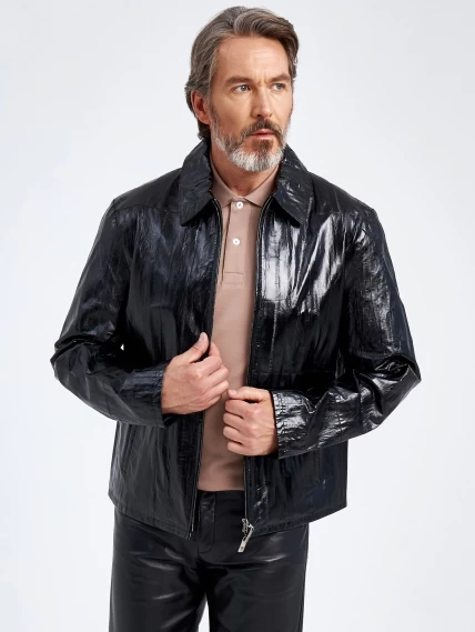 Мужская кожаная куртка из кожи морского угря 4433, черная, размер 48, артикул 40700-5