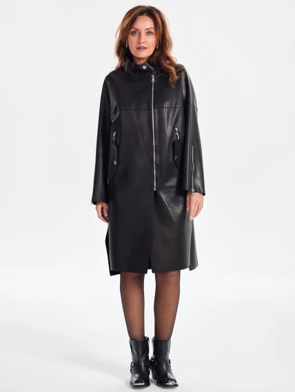 Модное женское кожаное пальто на молнии премиум класса 3041, черное, размер 46, артикул 63400-1