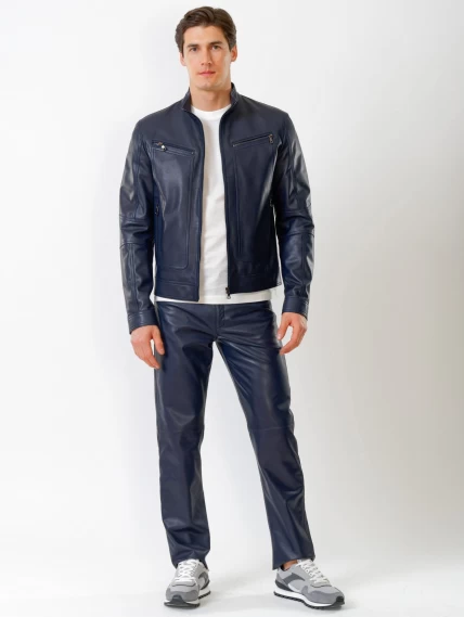 Кожаная куртка мужская 507, синяя, размер 52, артикул 28600-3
