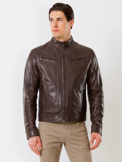 Кожаная куртка мужская 507, коричневая, размер 48, артикул 28591-1
