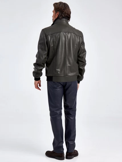 Кожаная куртка бомбер мужская премиум класса 521, оливковая, размер 50, артикул 29061-2