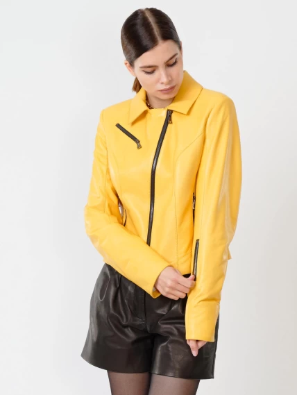Женская кожаная куртка косуха 3005, желтая, размер 56, артикул 90940-6