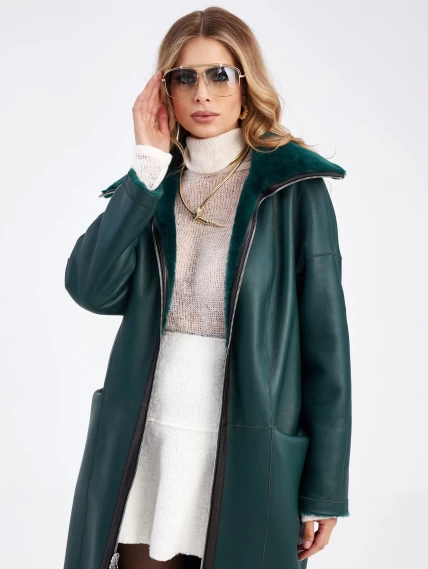 Двустороннее пальто из меховой овчины для женщин премиум класса 2015н, зеленое, размер 44, артикул 63880-2