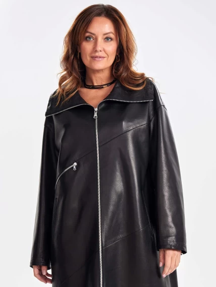 Женское кожаное пальто оверсайз на молнии премиум класса 3062, черное, размер 50, артикул 63360-0