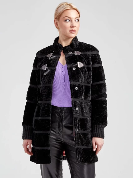 Демисезонный комплект женский: Куртка из астрагана 20мех + Брюки 03, черный, размер 42, артикул 111322-4