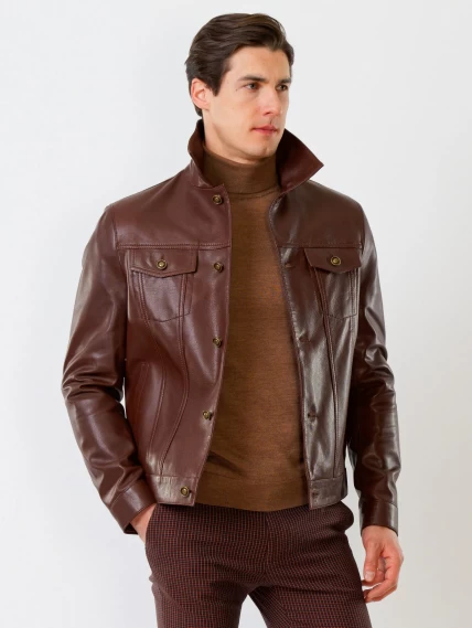 Короткая мужская кожаная куртка в джинсовом стиле 550, коричневая, размер 52, артикул 28740-6