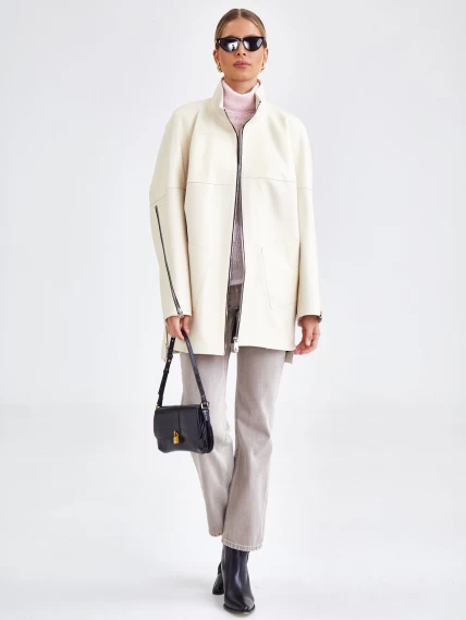 Кожаная женская куртка оверсайз премиум класса 3038, белая, размер 50, артикул 23151-3