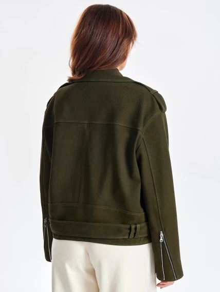 Короткая кожаная куртка косуха с поясом для женщин премиум класса 3052, хаки, размер 44, артикул 23460-6