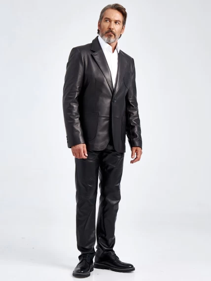 Кожаный пиджак мужской премиум класса 555, черный, размер 48, артикул 29070-3