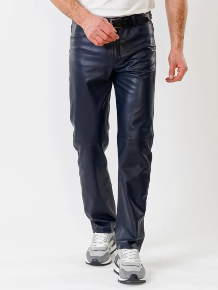 Мужские брюки из натуральной кожи премиум класса 01, синие, размер 48, артикул 120010-5
