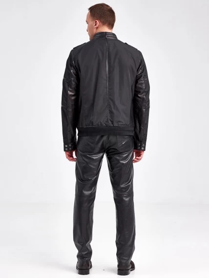 Текстильная мужская куртка бомбер с кожаными отделками 07210, черная, размер 50, артикул 40930-2