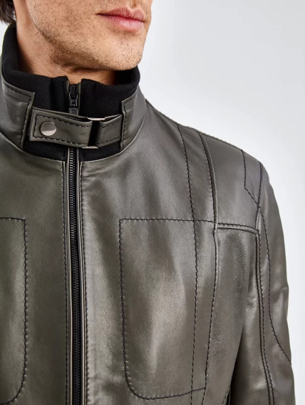 Кожаная куртка бомбер мужская премиум класса 521, оливковая, размер 50, артикул 29030-4