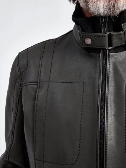 Кожаная куртка бомбер мужская премиум класса 521, оливковая, размер 50, артикул 29061-4
