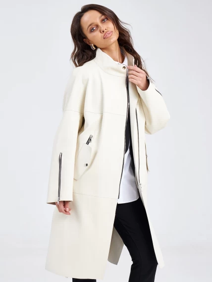 Модное женское кожаное пальто на молнии премиум класса 3041, белое, размер 46, артикул 63410-5