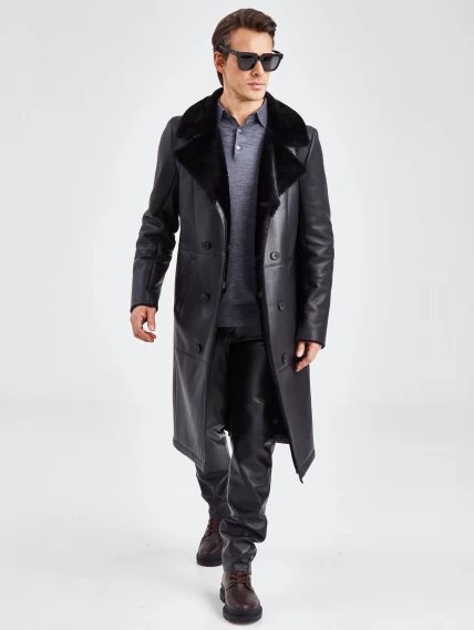 Двубортное мужское пальто из натуральной овчины премиум класса 432, черная, размер 52, артикул 71380-2