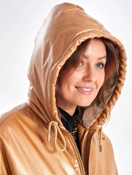 Женская утепленная куртка бомбер с капюшоном премиум класса 3075, бежевая, размер 44, артикул 25550-4