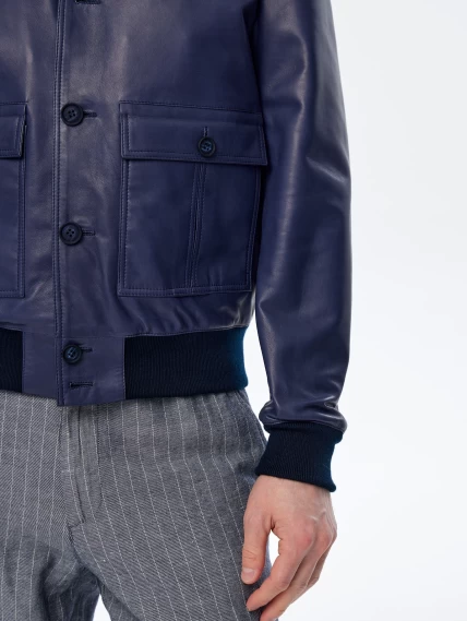 Мужская кожаная куртка бомбер премиум класса Роми, синяя, размер 50, артикул 29720-3