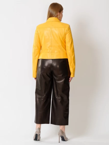 Кожаный комплект женский: Куртка 3005 + Брюки 05, желтый/черный, размер 44, артикул 111119-1