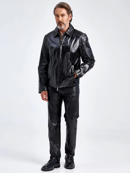 Мужская кожаная куртка из кожи морского угря 4433, черная, размер 48, артикул 40700-6