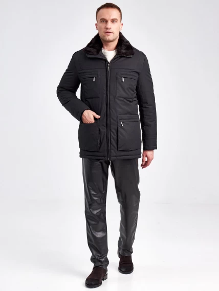 Текстильная зимняя мужская куртка с воротником меха норки Samuele, черная, размер 48, артикул 40910-1