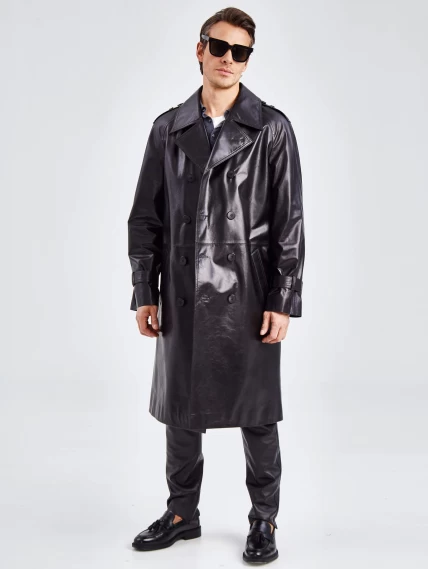 Двубортное мужское кожаное пальто премиум класса 553, черное, размер 56, артикул 71340-2