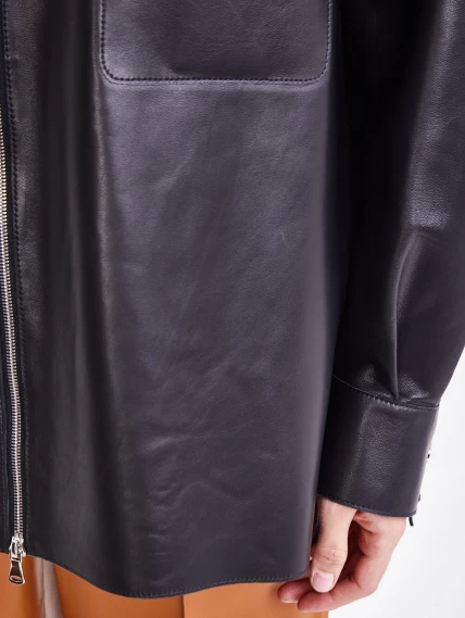 Кожаная женская рубашка на молнии из натуральной кожи премиум класса 03, черная, размер 44, артикул 23231-2