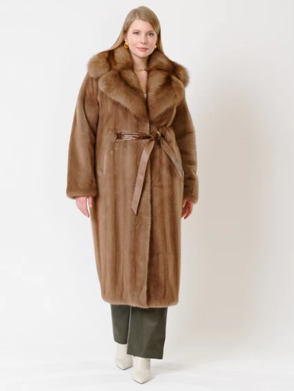 Зимний комплект женский: Пальто из меха норки 19009ав + Брюки 06, пастельный/оливковый, размер 52, артикул 111194-1