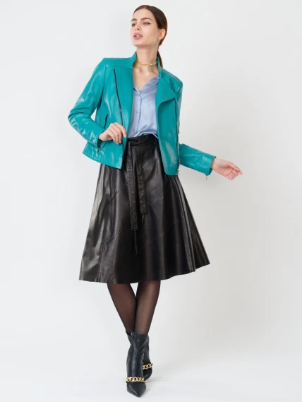 Кожаный комплект женский: Куртка 300 + Юбка 01рс, бирюзовый/черный, размер 44, артикул 111172-0