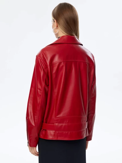 Кожаная женская куртка косуха с поясом 3013, красная, размер 48, артикул 91711-5