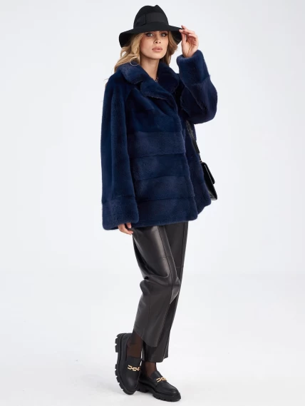 Женская куртка автоледи поперечка из меха норки Кейт, синяя, размер 56, артикул 33910-4