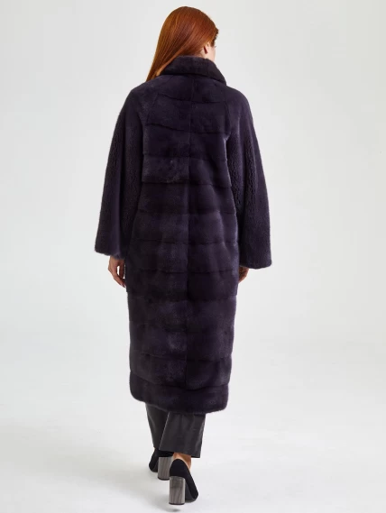 Пальто из меха норки женское 18А182(ав), длинное, баклажановое, размер 44, артикул 33080-6