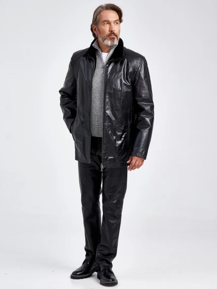 Зимняя мужская кожаная куртка на подкладке из овчины 5252, черная, размер 52, артикул 40600-1