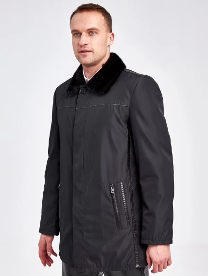 Текстильная зимняя мужская куртка с воротником меха норки 5796, черная, размер 46, артикул 40880-3