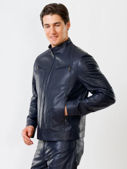 Кожаная куртка мужская 507, синяя, размер 52, артикул 28600-6