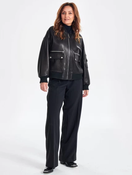 Короткая женская кожаная куртка бомбер премиум класса 3064, черная, размер 44, артикул 23770-4