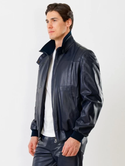 Кожаный комплект мужской: Куртка 521 + Брюки 01, cиний, размер 48, артикул 140120-5