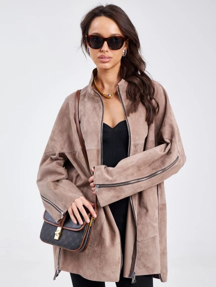 Замшевая женская куртка оверсайз премиум класса 3037, светло-коричневая, размер 50, артикул 23160-0