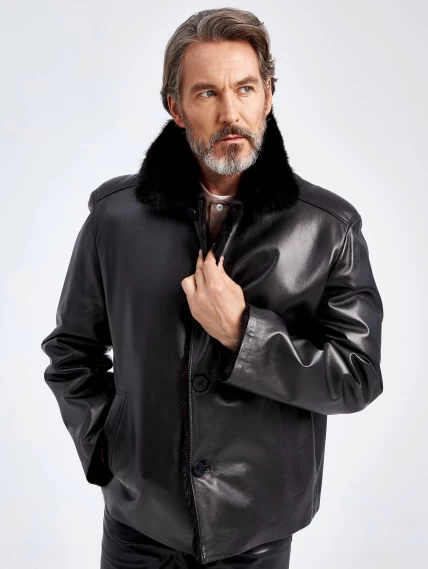 Зимняя двусторонняя мужская кожаная куртка на подкладке из меха норки Antonio, черная, размер 52, артикул 40830-0