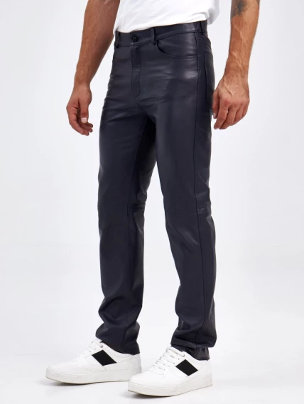 Мужские брюки из натуральной кожи премиум класса 01, синие, размер 48, артикул 120022-3