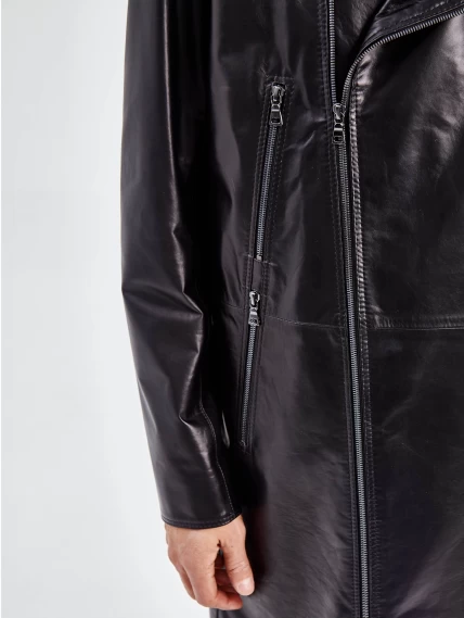 Мужское кожаное пальто из натуральной кожи премиум класса 554, черное, размер 52, артикул 71350-2