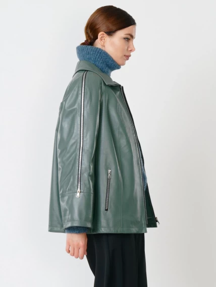 Кожаная женская куртка оверсайз 385, оливковая, размер 50, артикул 90860-5