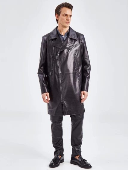 Мужское кожаное пальто из натуральной кожи премиум класса 554, черное, размер 52, артикул 71350-3