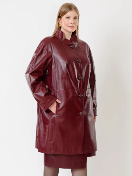 Кожаное пальто женское 378, бордовое, размер 56, артикул 91240-1