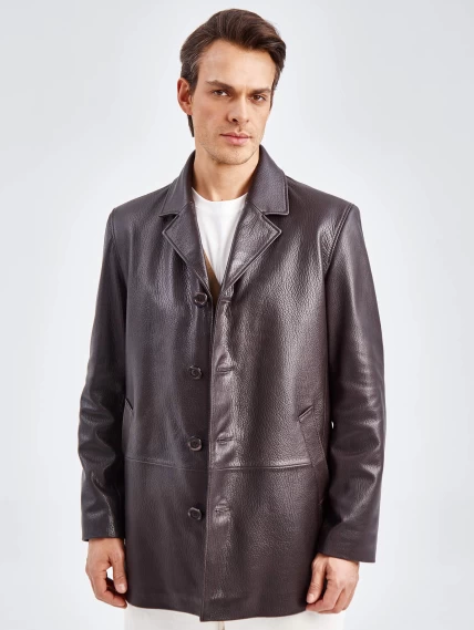Кожаный пиджак мужской 21/1, коричневый, размер 48, артикул 27300-5