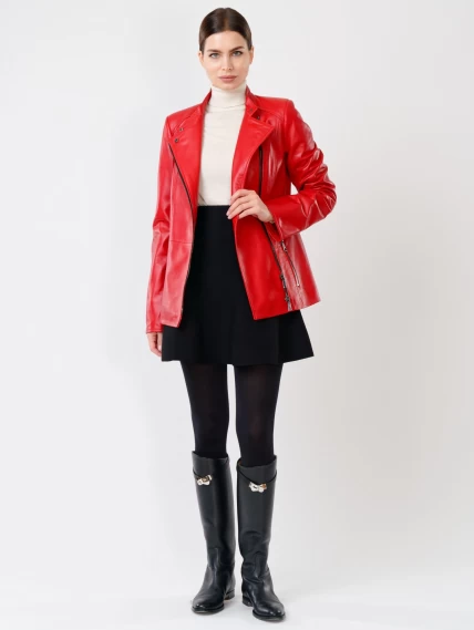 Женская кожаная куртка косуха поясом 320(нв), красная, размер 44, артикул 90731-3