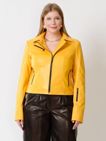 Женская кожаная куртка косуха 3005, желтая, размер 56, артикул 91162-2